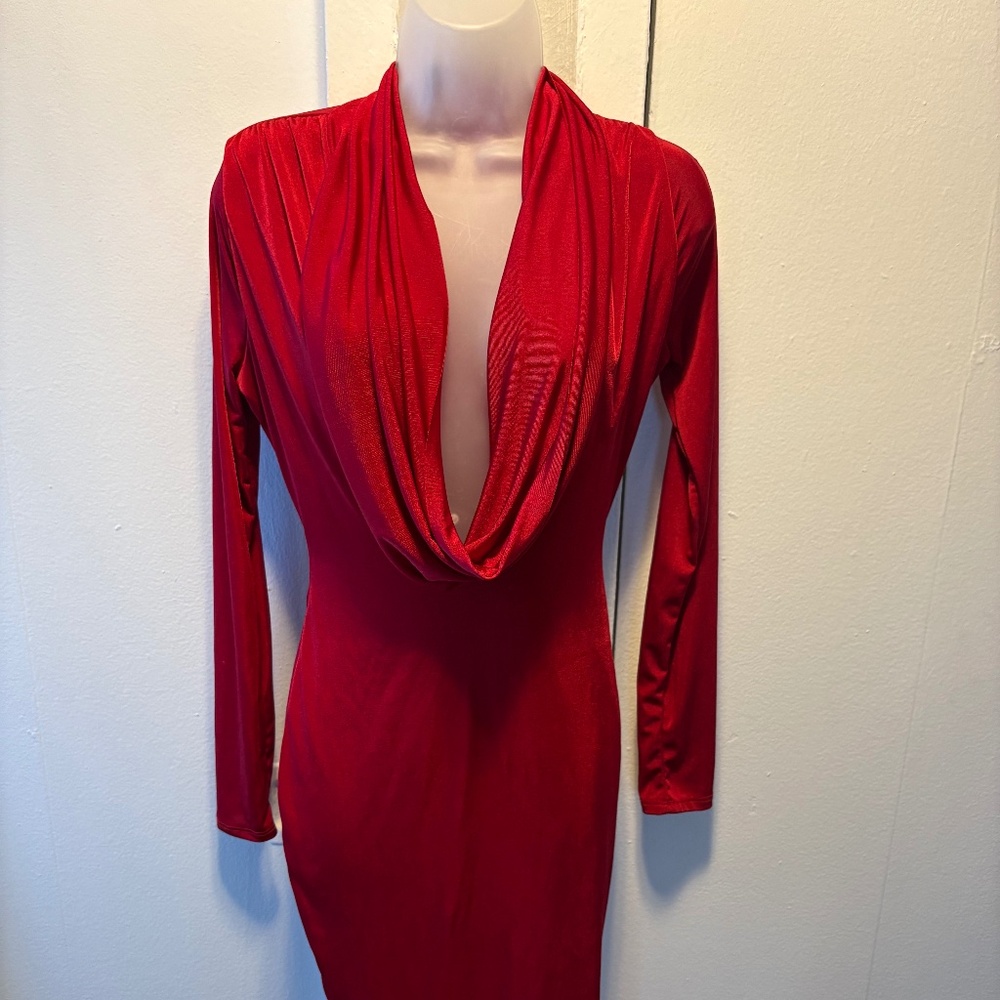 Red Cowl Neck Dress